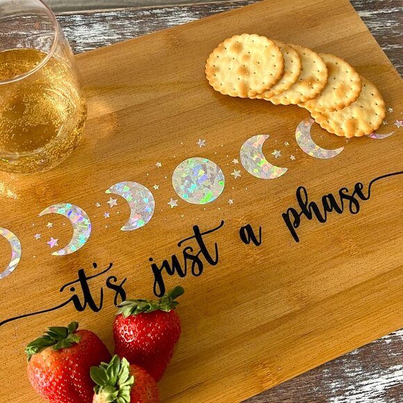 Moon "It's Just a Phase" Glitter Cutting Board Resin Wood Cutting Board Kitchen - Picture 3 of 8
